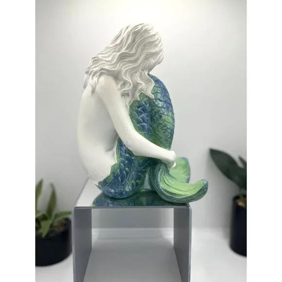 Hand Painted Mermaid Sculpture Figurine Nautical Home Decor - Picture 6 of 8